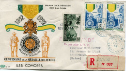 COMORES ENVELOPPE 1er JOUR P.A.C. RECOMMANDEE DU N°12 AVEC AFFR COMPL DEPART MORONI 4 DEC 52 POUR LA FRANCE - Storia Postale