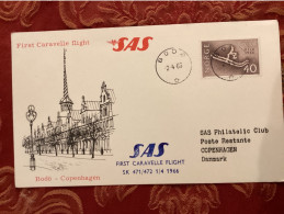 SAS 1966 - Bodö Copenhagen - 1er Vol Erstflug First Flight - Caravelle DK - Cartas & Documentos