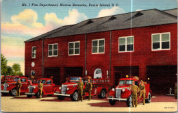 South Carolina Parris Island Marine Barracks No 1 Fire Department Fire Trucks Curteich - Parris Island