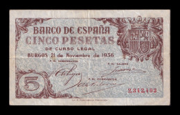 España Spain 5 Pesetas Burgos 1936 Pick 97 Mbc Vf - 5 Pesetas