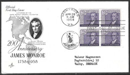 USA. N°641 De 1958 Sur Enveloppe 1er Jour. James Monroe. - 1951-1960