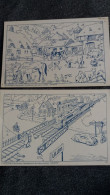 2 IMAGES PLANCHES POUR L ENSEIGNEMENT DES LANGUES VIVANTES HACHETTE A MA BESSON FERME ET GARE DE LILLERS TRAIN - Supplies And Equipment