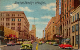 Ohio Akron Main Street Looking North Showing Tower Building In The Background Curteich - Akron