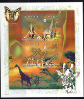 ZAIRE (1997) Giraffes. Superb White Charaxes (Charaxes Superbus). Imperforate Minisheet Of 4. Scott No 1477. - Autres & Non Classés