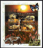 ZAIRE (1997) Rhinoceros. Charaxes Phenix. Imperforate Minisheet Of 4. Scott No 1478. - Autres & Non Classés