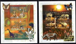 ZAIRE (1997) Hippopotamus. Giraffes. Elephants. Rhinoceros. Butterflies. Flowers. Set Of 4 Minisheets. Scott Nos 1477-80 - Altri & Non Classificati