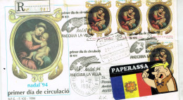 FDC ANDORRE (fdcc)   NOEL 1994 ANDORRA AUSTRIA - Covers & Documents