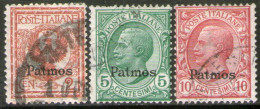 EGEO (AEGEAN) = PATMOS = COLONIA ITALIANA Serie X 3 Sellos Usados RESELLADOS EN 1912-16 – Valorizada En Catálogo  U$S 28 - Aegean (Patmo)