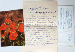 #80 Traveled Envelope, Letter And Postcard Flowers Cirillic Manuscript Bulgaria 1982 - Local Mail - Cartas & Documentos