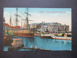 Österreich / Italien 1913 Alte AK Trieste Stazione Della Ferrovia Dello Stato / Hafen Mit Segelschiff Stempel Triest 2 - Trieste (Triest)