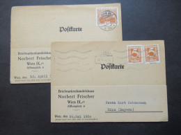 Österreich 1930 2x Postkarte Briefmarkenhandelshaus Norbert Fischer Wien IX. Althanplatz Nach Küps In Bayern Gesendet - Covers & Documents