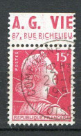 Réf 59 CL2 < -- FRANCE < N° 1011a PUB ASSURANCE " A.G. VIE " Cachet Compiegne Entrepot < Muller Ø Used Ø Oblitéré - Used Stamps