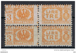 LUOGOTENENZA:  1946  PACCHI  POSTALI  -  £. 3  ARANCIO  COPPIA  N. -  SASS. 62 - Postpaketten