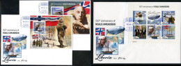 Liberia 2022, Amundsen, Map, Ship, Plane, Zeppelin, 6val In BF+2BF In 3FDC - Polar Explorers & Famous People