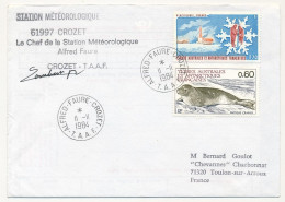 TAAF - Env Affr 0,60 Phoque Crabier + 1,70 Glaciologie - Cad Alfred Faure Crozet - 11/11/1984 - Station Météorologique - Lettres & Documents