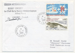 TAAF - Env Affr 0,60 Phoque Crabier + 1,70 Glaciologie - Cad Alfred Faure Crozet - 11/11/1984 - Station Météorologique - Storia Postale