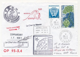 TAAF - Env Affr 0,20 Armoiries + 2,30 Lyallia Kerguelensis - Cad Alfred Faure Crozet -  29/4/1993 + Mission Antarès 1 - Briefe U. Dokumente