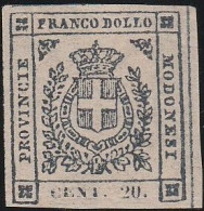 14 - Modena  1859 - Governo Provvisorio 20 C. Ardesia Violaceo N. 15, Molto Fresco Con Buoni Margini. Cert. Di A. Bo - Modena