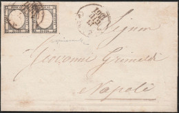 25 - Lettera Da Bari Per Napoli Del 15 Giugno 1861, Affrancata Con Coppia Orizzontale 1 Gr. Nero N. 19, Annullata Eccezi - Naples