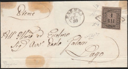 37 - Lettera Da Faenza A Lugo Il 7 Settembre 1859, Settimo Giorno Di Uso Dei Francobolli Delle Romagne, Affracata Con 1 - Romagna