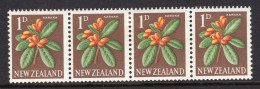 New Zealand 1960-66 Pictorials - 1d Karaka - Coil - Wmk. Sideways - Strip HM (SG 782b) - Neufs