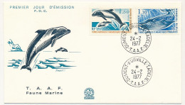TAAF - Env FDC - 1,10 Rorqual Bleu + 1,50 Dauphin De Commerson - Obl Dumont D'Urville T.Adélie - 24/2/1977 - FDC