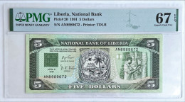 Liberia 5 Dollars 1991 P#20 PMG 67 EPQ UNC - Liberia