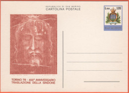 SAN MARINO - 1978 - CP45 - 120 Stemma - Sacra Sindone - Cartolina - Intero Postale - Nuovo - Enteros Postales