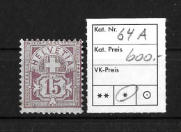 1882 - 1889 ZIFFERMUSTER  Faserpapier Form A     ►SBK-64A* / CHF 600.-◄ - Ongebruikt