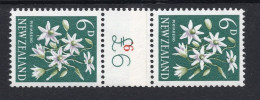 New Zealand 1960-66 Pictorials - Coil Pairs - 6d Clematis - 9 - HM - Neufs