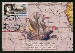 TAAF (2022) Carte Maximum Card - Juan Sebastián Elcano Découvre L'île Amsterdam à Bord Du Nao Victoria, 1522 500e Anniv. - Sonstige & Ohne Zuordnung