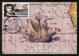 TAAF (2022) Carte Maximum Card - Juan Sebastián Elcano Découvre L'île Amsterdam à Bord Du Nao Victoria, 1522 500e Anniv. - Andere & Zonder Classificatie