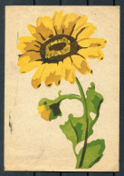 1943 USSR Handpainted Sunflower Postcard Moscow Censor  - Cartas & Documentos