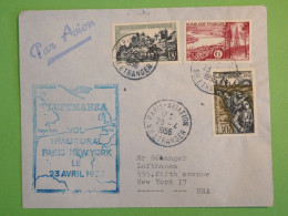 BS16  FRANCE  BELLE LETTRE RR 1956  1ERE LIAISON PARIS NEW YORK USA . LUFTHANSA   +NON RECLAMé+ + AFFR.PLAISANT++ ++ - Primi Voli