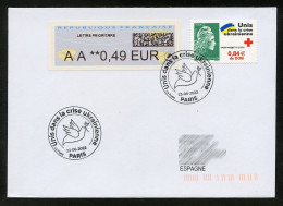 FRANCE (2022) Unis Dans La Crise Ukrainienne, Colombe Paix Ukraine, Dove Of Peace, Croix Rouge, First Day Cover To Spain - 2020-…