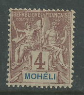 Mohéli N° 3 XX Type Groupe : 4 C. Lilas-brun Sur Gris, Sans Charnière, TB - Unused Stamps
