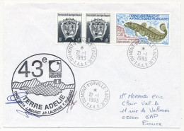 TAAF - Env Affr 0,10 Armoiries X2 + 2,30 Légine Australe - Cad Dumont D'urville 21/1/1993 + 43eme Exp. Météo France - Brieven En Documenten