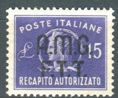 TRIESTE A 1949 RECAPITO AUTORIZZATO 15 L. ** MNH CENTRATO - Poste Exprèsse