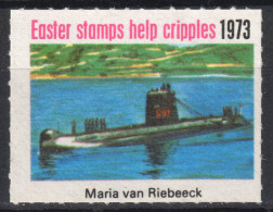 Submarine SAS Maria Van Riebeeck Military South Africa RSA EASTER Help Cripples 1973 Charity Label Vignette Cinderella - Sous-marins