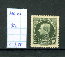 Belgique  N° 216 Xx - 1921-1925 Small Montenez