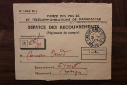 1959 Madagascar France Service Des Recouvrements Tamatave Paquets Cover Pour Eymet Mail - Cartas & Documentos