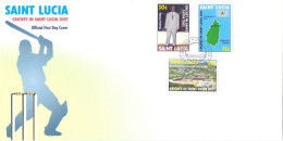 2007 Saint Lucia ICC Cricket World Cup 3v Stamp FDC Map Stadium Cricketer Flag - Cricket