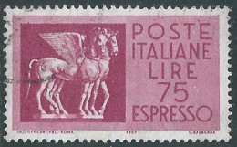 1958 ITALIA ESPRESSO USATO DEMOCRATICA 75 LIRE - RA2-8 - Correo Urgente/neumático