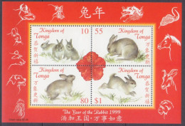 1999 Tonga 1543-1546/B33 Chinese Calendar - Year Of The Rabbits 6,00 € - Lapins