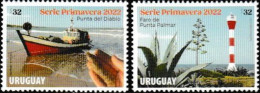 URUGUAY, 2022, MNH, PRIMAVERA 2022, ARTISANAL FISHING, BOATS, LIGHTHOUSES, PRAWNS, 2v - Louis Pasteur