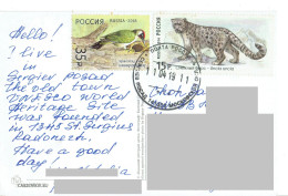 C11 : Russia - Big Cat, Leopard And Woodpecker Bird, Stamps Used On Postcard - Briefe U. Dokumente