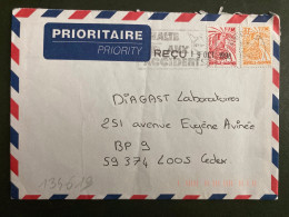 LETTRE Par Avion Pour La FRANCE TP OISEAU TVP ROUGE + 30F OBL.MEC.12-10 1998 NOUMEA SUD - Lettres & Documents