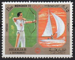 SHARJAH 1972 - 1v - Air Mail - MNH -  Archery - Bogenschießen - Tiro Con Arco - Sailing - Voile - Segeln - Olympics - Bogenschiessen