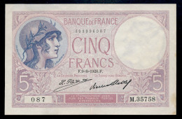 5 Francs 9.8.1928 SUP+   Fay 03-12 - 5 F 1917-1940 ''Violet''