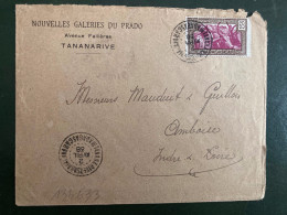 LETTRE Pour La FRANCE TP 65c OBL.2 AVRIL 38 TANANARIVE-TSARALALANA + NOUVELLES GALERIES DU PRADO - Covers & Documents